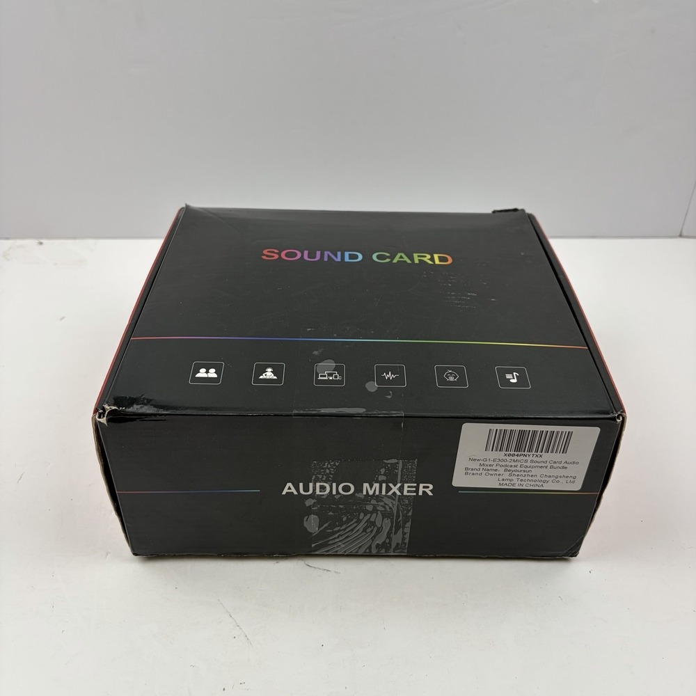 Beyoursun G1-E300 Sound Card Audio Mixer 2 Mics Podcast Live PC Phone Streaming